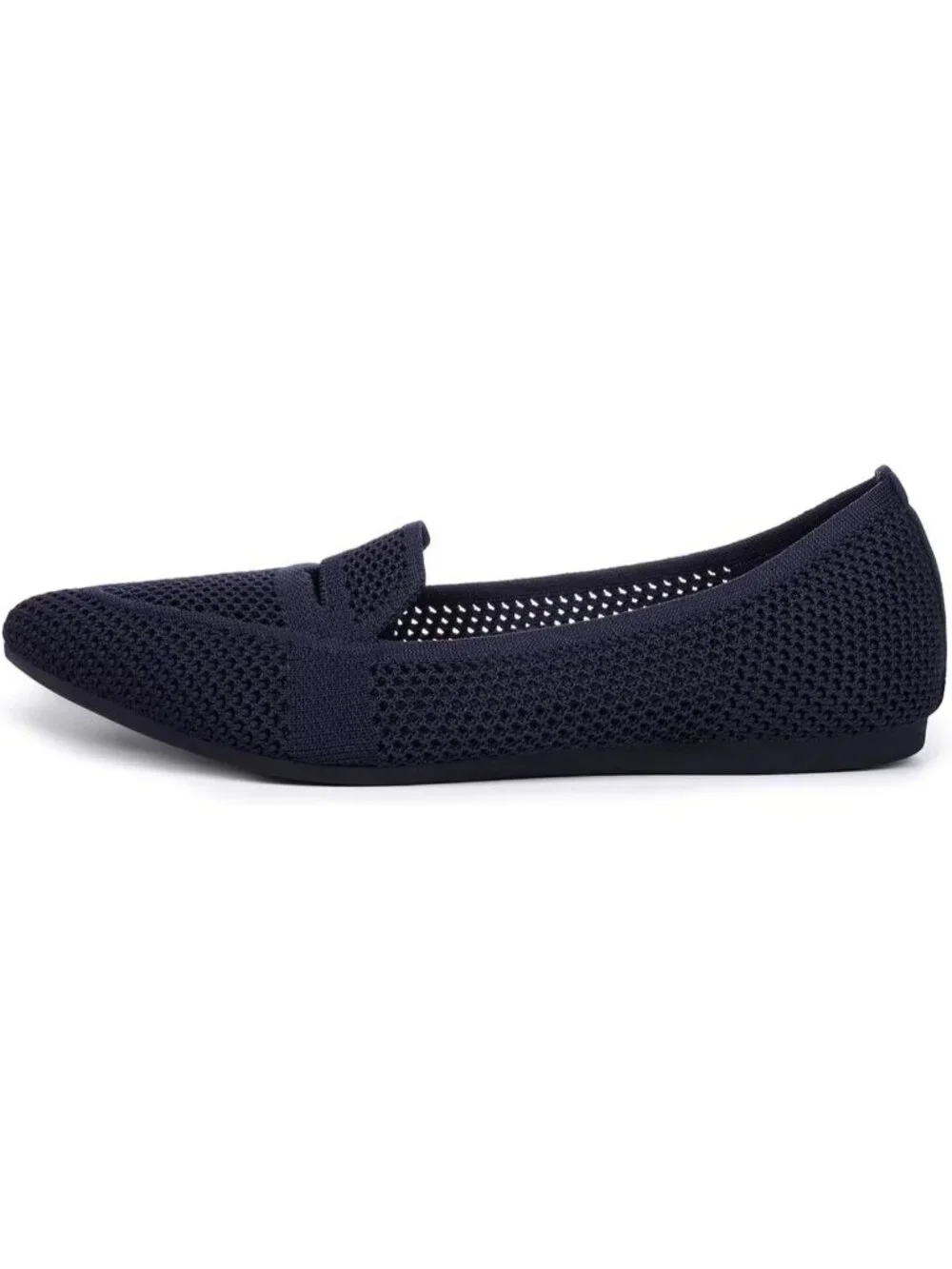 Women's Navy Blue Pointed Toe Penny Ballet Knit Mesh Slip On Flat Loafer Shoes